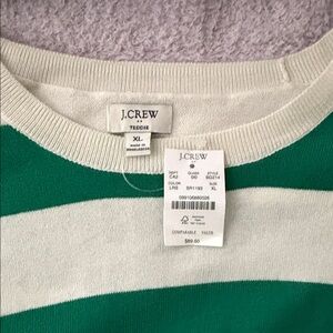 J. Crew Teddie Crewneck Sweater in Green and White Stripes